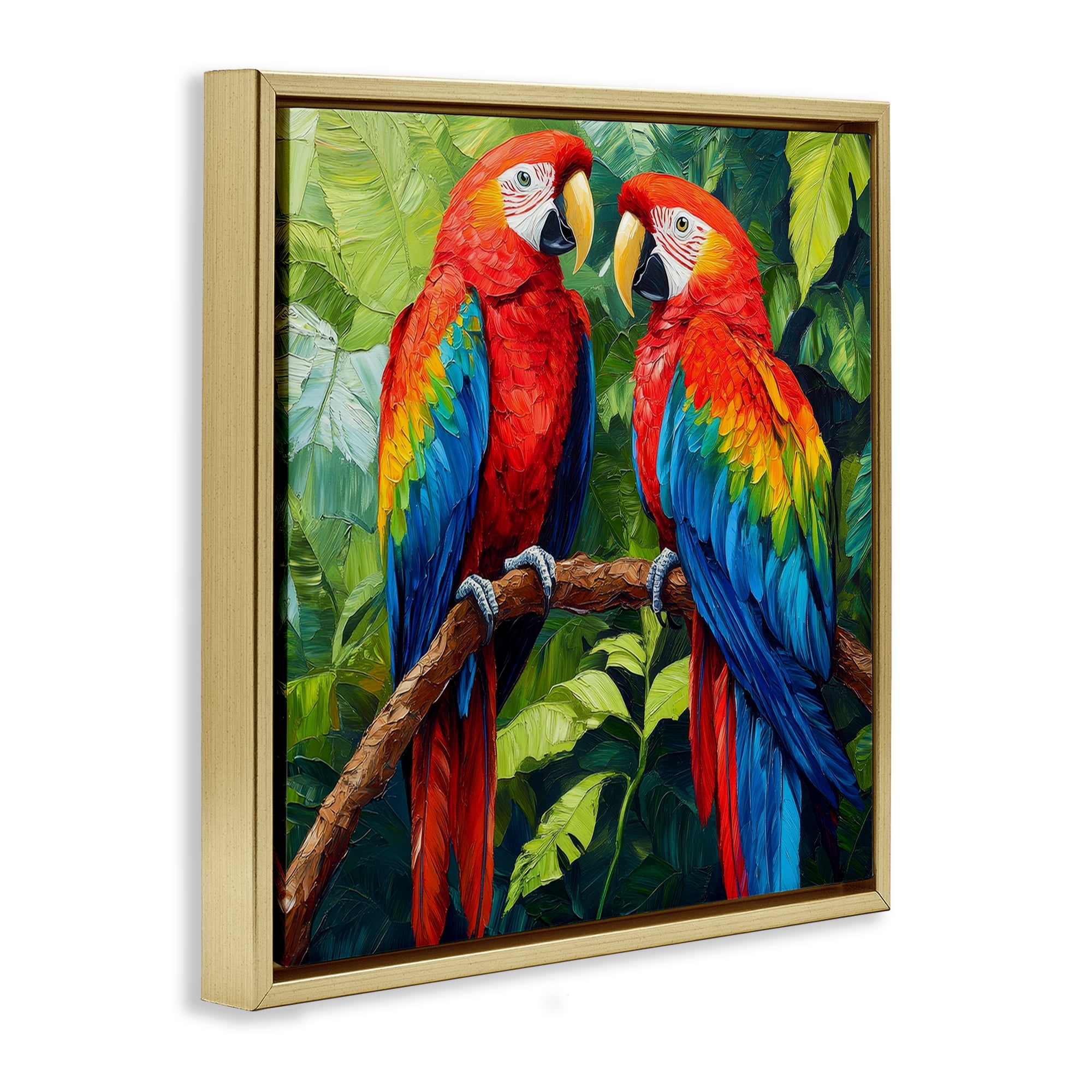 Stupell Industries Tropical Parrot Pair Gold Framed Floater Canvas Wall Art, design by Petal Prints Design