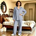 thumbnail image 5 of Matching Pjs for Couples Button Down Long Sleeve Sleepwear His and Her Matching Pajamas Plaid Warm 2 Piece Set Loungewear Navy M, 5 of 7