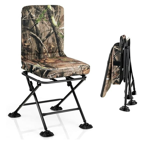 Qtypgm Hunting Chair, 360° Swivel Hunting Blind Chair w/All-Terrain Duck Feet,Padded Cushion,330LBS Capacity, Folding Silent Deer Hunting Chair, Portable Ground Blind Chair