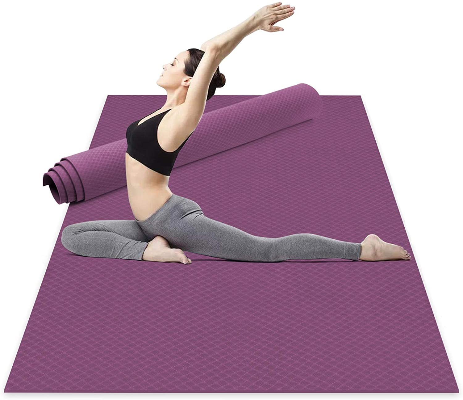 Professional Non-Slip Sweat-Proof TPE Extra Wide Yoga Mat for Fitness Workout Stretching Pilates Training 6'x 4'x 6 mm 72x 48 Little Fish Large Exercise Mat for Men Women Home Gym 