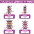 thumbnail image 2 of GFDYREE 16 Pack Glass Food Storage Containers with Lids Leakproof, Airtight Glass Meal Prep Containers For Lunch, On The Go, Leftover, Dishwasher Safe, 2 of 6