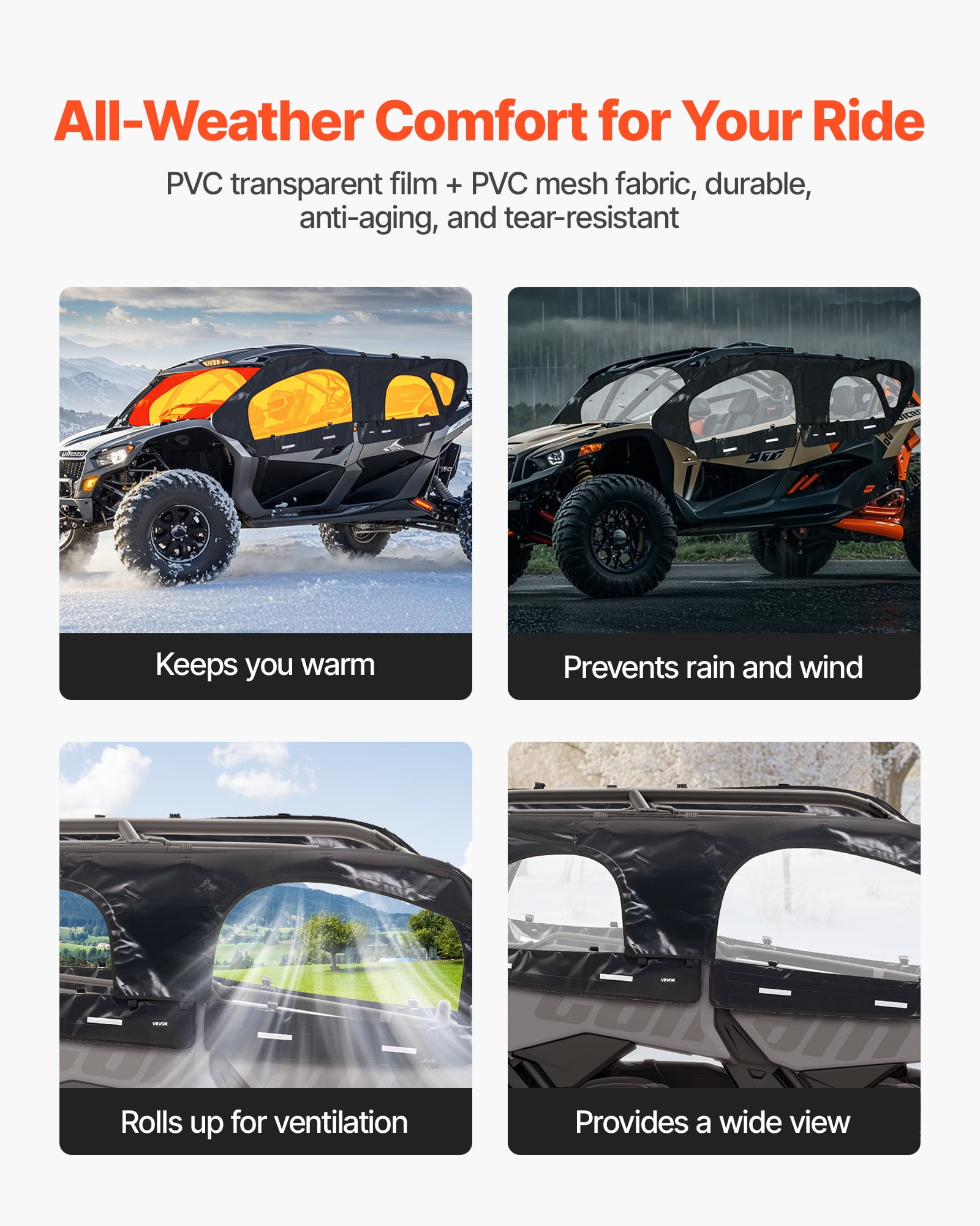 VEVOR Cab Enclosure Upper Doors, Compatible with Can-Am Maverick X3 MAX 4-Seater 2017-2024, Soft Upper Doors, Windproof Upgraded Zipper UTV Soft Side Window Kit
