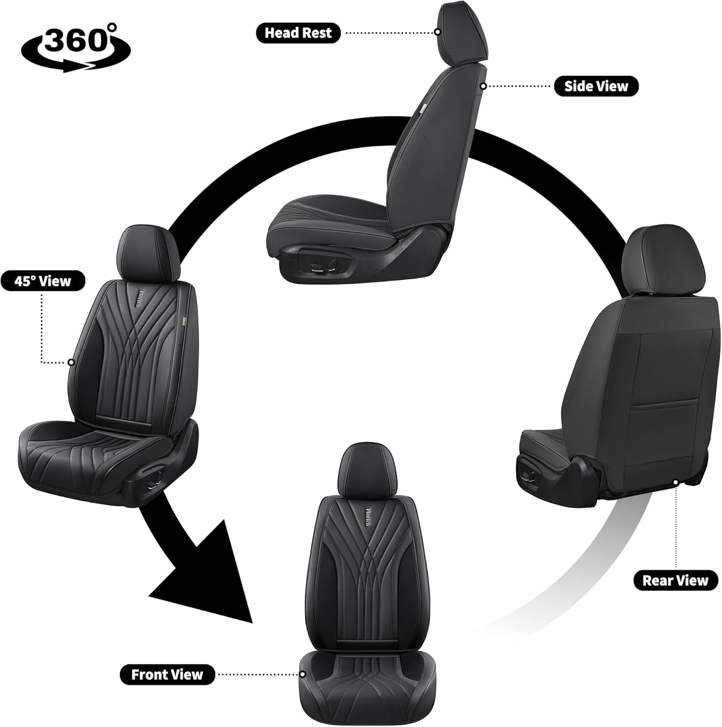 FLORICH Car Seat Covers Front Pair, Luxury Design Seat Protectors, Universal Auto Interior Accessories Fit for Most Cars, Black