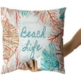 thumbnail image 4 of Beach Life Throw Pillow Covers, Coastal Ocean Coral Seashell Conch Pillowcases, Vintage Nautical Square Cushion Covers for Sofa Couch Bed Home Decor, 18x18 Inch, Set of 2, 4 of 6