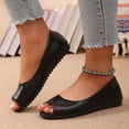 thumbnail image 5 of YgkuHd Women's Casual Flat Sandals Peep Toe Glossy Leather Upper Slight Wedge Heel Easy Slip-On Style Versatile Black,5.5, 5 of 10