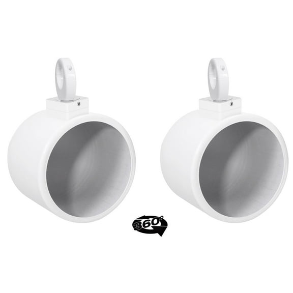 2) Rockville MAC90W 8" 360° Swivel White Aluminum Wakeboard Tower Speaker Pods