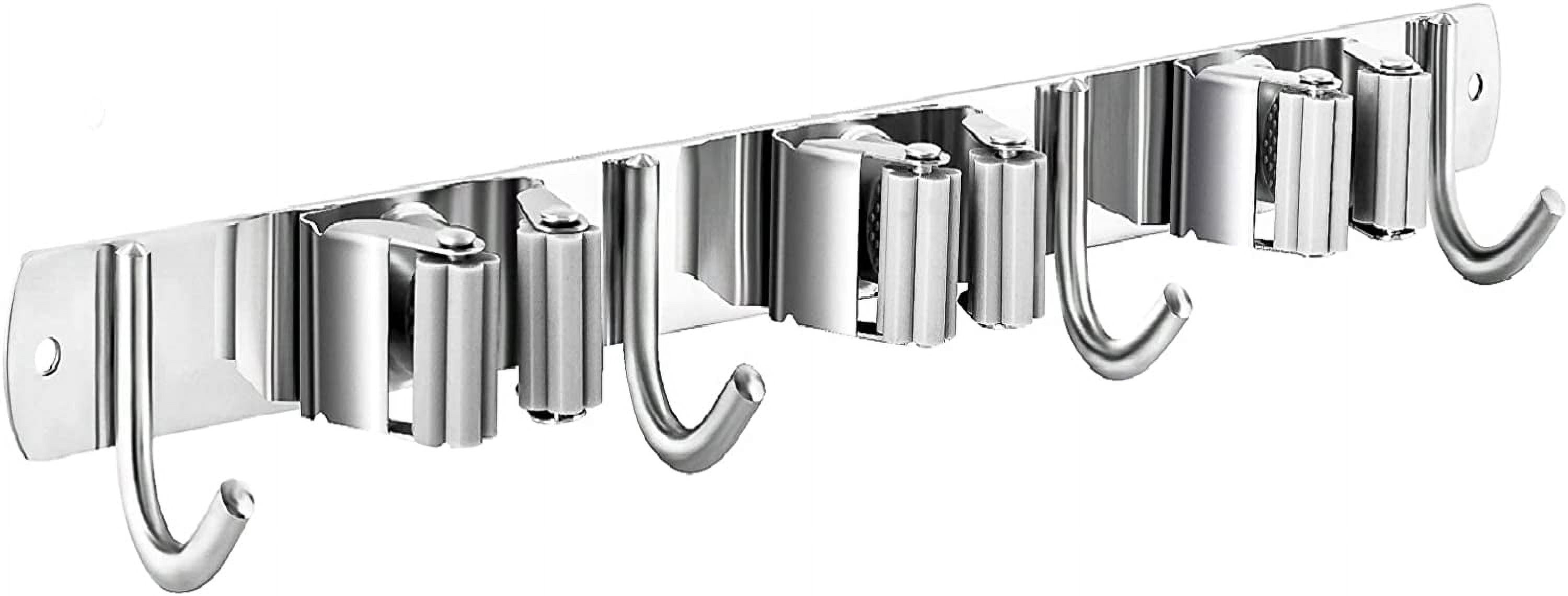 Soporte Para Escobas Y Fregonas De Acero Inoxidable - 2 Piezas, Adhesivo O Con Clavos