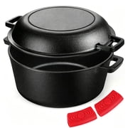 2-in-1 Cast Iron Dutch Oven Pot, TAIMASI 5 Qt Pre-Seasoned Cooking Pan with Skillet Lid & Dual Handles,Indoor Outdoor Cast Iron Skillet Cookware Pan Set for Bread Frying Baking