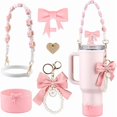 thumbnail image 1 of wonima44 Stanley Cup Accessories Set,Bow Straw Cover, Water Bottle Handle Strap, Siliocne Cup Boot, Pearl Charms, Straw Topper for 40oz & 30oz Stanley Tumbler for Women (Pink), 1 of 1
