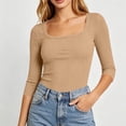 thumbnail image 5 of Otntypg Womens 3/4 Sleeve Scoop Neck Tops Ribbed Knit Slim Fitted Casual Basic Athletic Tee Shirts Fall Trendy Solid Color Going Out T-Shirt, 5 of 8