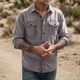 thumbnail image 3 of Long Sleeve Shirts for Men Fashion Turndown Collar Solid Color Casual Button Front Shirt With Zipper Pockets Outdoor Sports Tops, 3 of 5