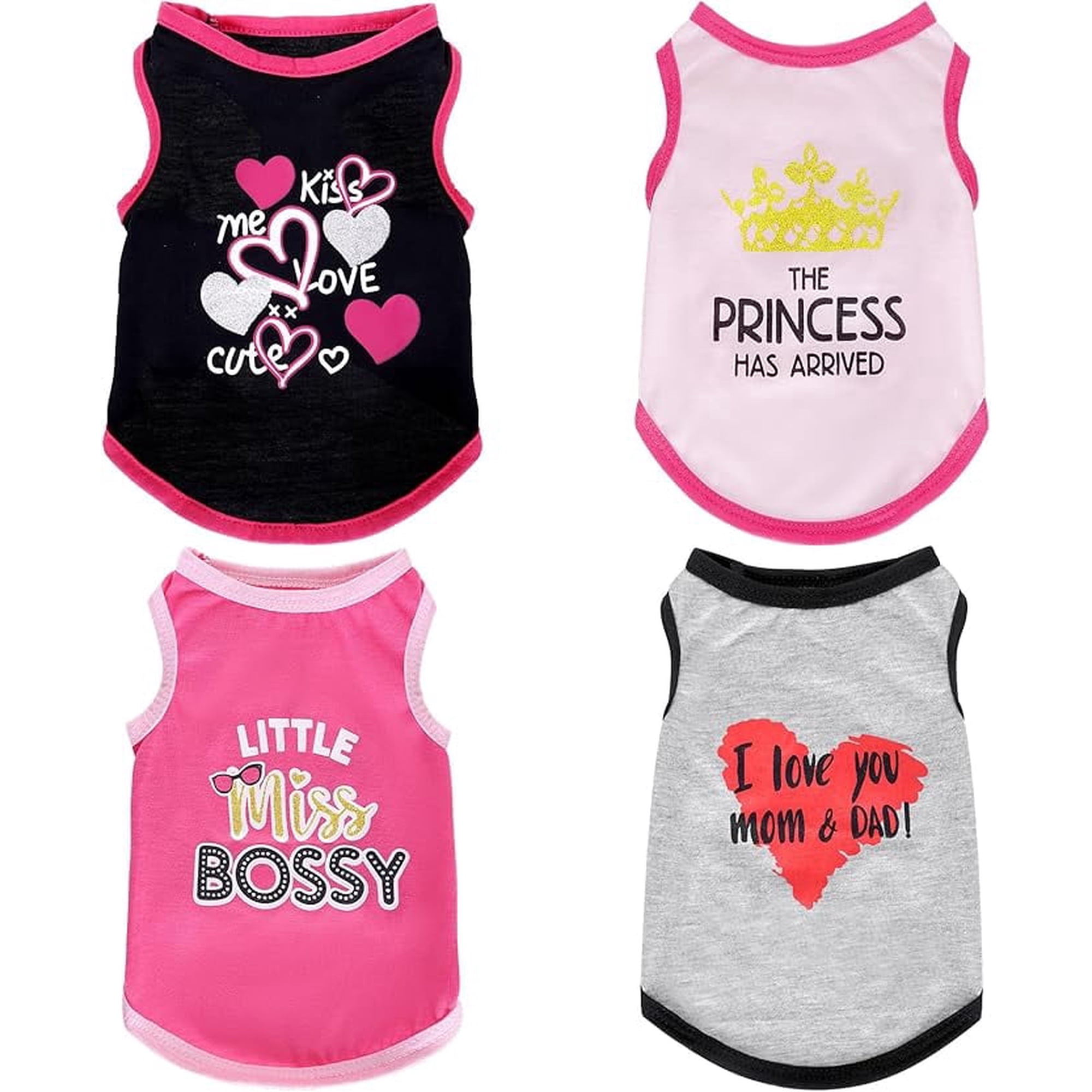 4 Pack Dog Shirts for Small Dogs, Soft Breathable Pet Vest Clothes, Cute Puppy Apparel for Daily Wear(Pink,L)