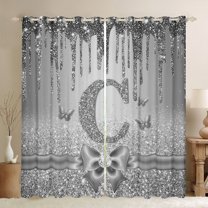 Manfei Kawaii Bowknot Alphabet C Black Out Curtains for Female Women Teens,Bling Glitter Splash Curtains Pack of 2 (42x63 Each),Flying Butterfly Bedroom Curtains,Dreamy Princess Room Decor