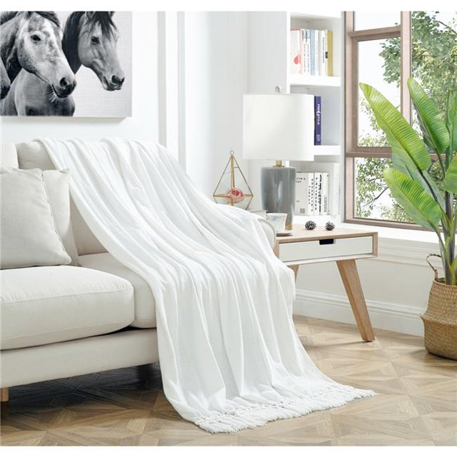 Couverture de 50 x 60 Po Derick avec Chenille&44; Blanc - Polyester