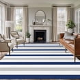thumbnail image 3 of Navy Blue Stripe Area Rug 5x7 FT, Non Slip Bedroom Throw Carpet, Geometric Grey White Vertical Striped Washable Soft Floor Carpet Non-Shedding Rug for Dining Room Bedside Classroom Desk, 3 of 9
