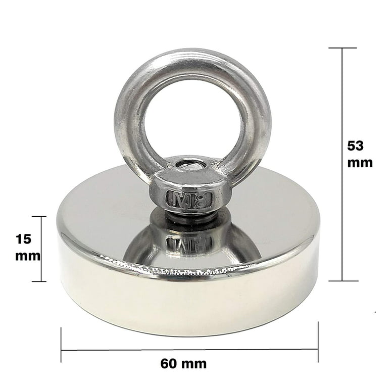 Super Strong Neodymium Magnet 120 Kg - Strong Magnets - Ideal For Magnetic  Fishing - 60 Mm With Neodymium Eyelet