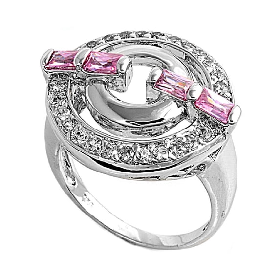 Designer Inspire Pink Baguette Cubic Zirconia Ring Sterling Silver 925 Size 5