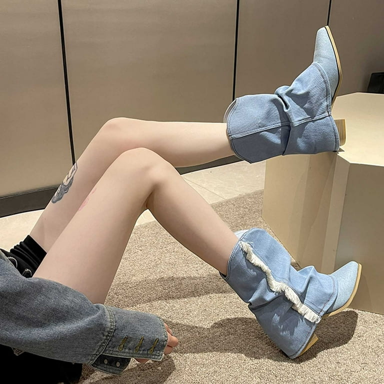 Wide calf denim boots cheap