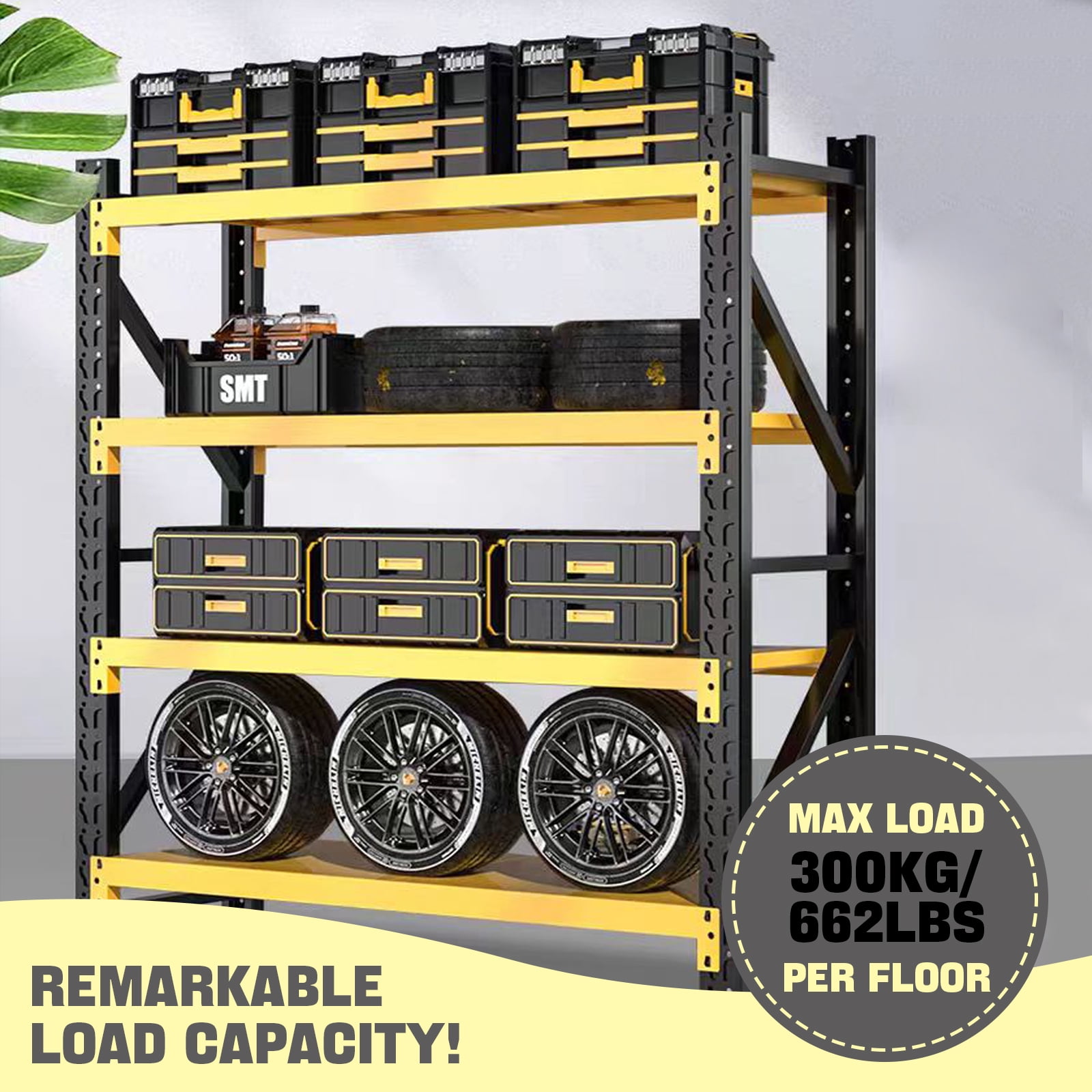 Heavy Duty Storage Rack Shelving Unit, 4-Tier Industrial Warehouse Shelf, Available in Blue-Orange, Yellow, Black (Yellow and Black, W78.74*D23.62*H78.74)