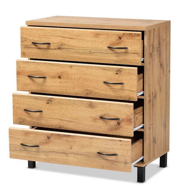 Baxton Studio Maison Wotan Chêne Brun Fini Bois Commode de Rangement 4 Tiroirs