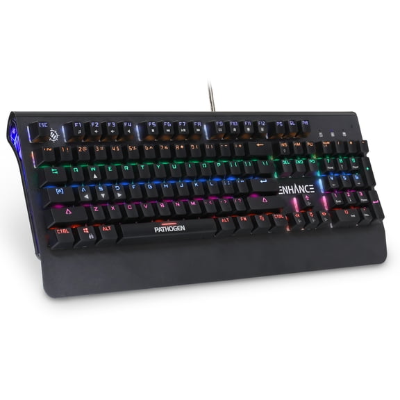 ENHANCE Gaming Keyboard w/ Blue Tactile Mechanical Switches - Rainbow LED with 7 Effects