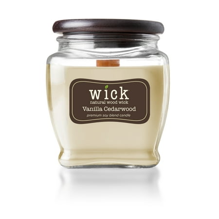 Wick Scented Jar Candle, Wooden Wick and Top, Vanilla Cedarwood, 15 oz, Single