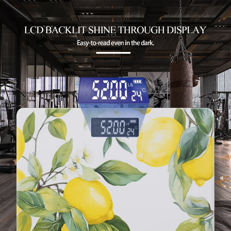 High Precision Body Weight Scale Smart Bathroom Scales with Large LCD Display(400lbs),Decorative for Bedroom-Lemons And Leaves With Watercolor Style