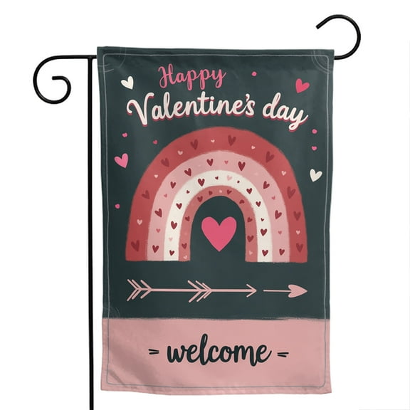 Happy Valentine's Day Polyester Garden Flag 12.5x18 Inch - Double-Sided Vertical Burlap Welcome Outdoor Yard Banner