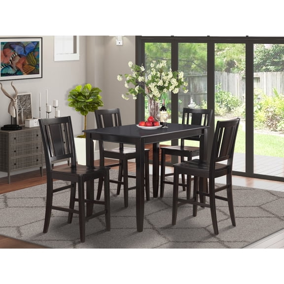 Retro Kitchen Counter Set - 5 Piece Dining Table & Chairs - 30x48 Inch Rectangle Table, Black Finish