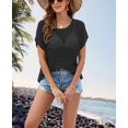 thumbnail image 3 of Beach Cover Up for Women Mesh Hollow Out Swimsuit Cover Up Short Sleeve Swimwear Pullover Crochet Tops Shermie, 3 of 6