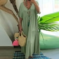 thumbnail image 2 of up to 60% off Gifts Usmixi Summer Dresses for Women Casual Plus Size Pleated Swing Linen Loose Maxi Dresses 2023 Short Sleeve V-Neck Solid Long Formal Dress Green XXXXL, 2 of 6