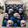 thumbnail image 2 of Feelyou Goth Skeleton Skull Twin Sheet Sets, Dreamy Blue Rose Twin Fitted Sheet, Couple Anniversary Theme Flat Sheet, Breathable Home Decor, 3 Pieces, 2 of 7