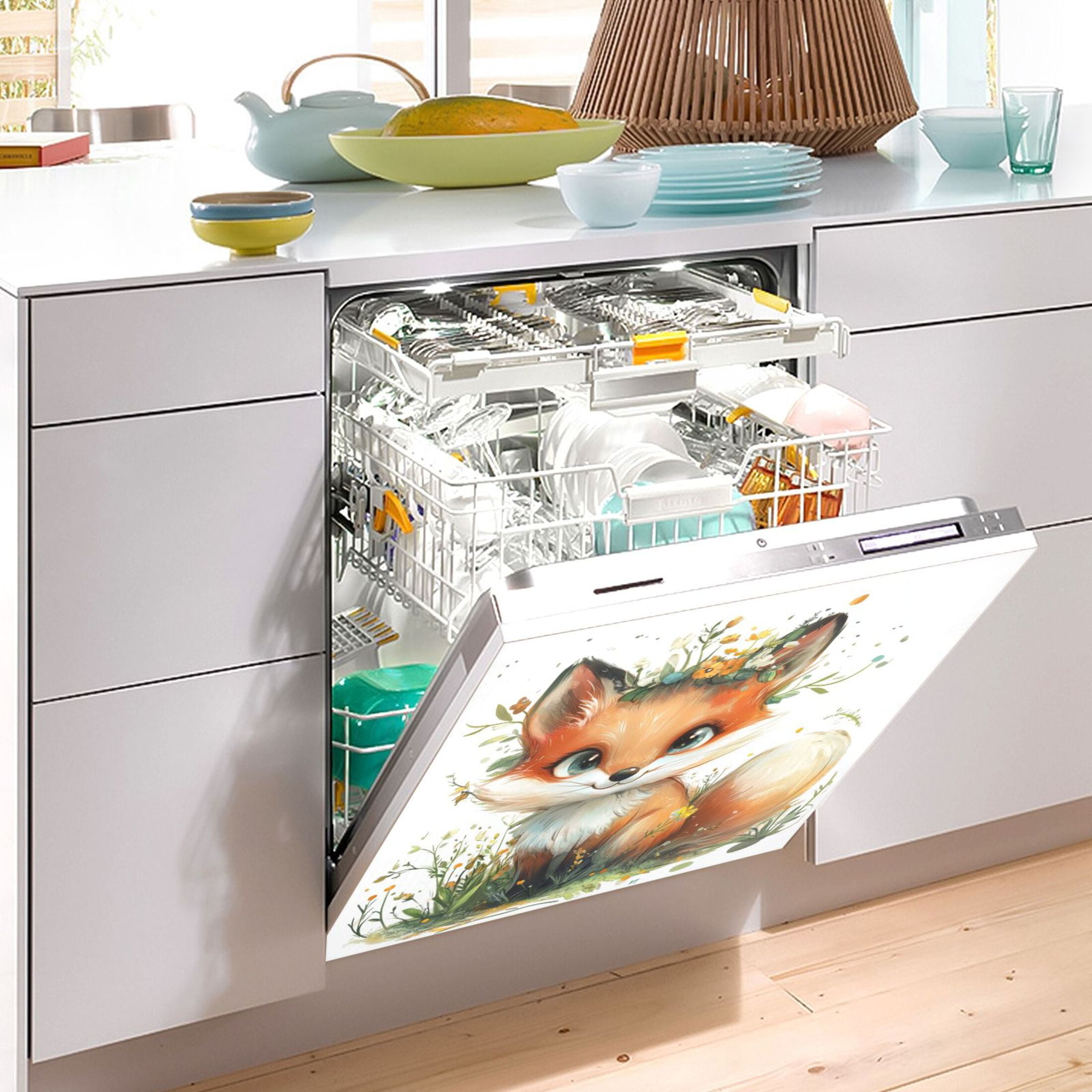 Dishwasher Magnetic Sticker 23x26 Inch Refrigerator Magnetic Sticker Washing Machine Magnetic Sticker Kitchen Panel Magnetic Sticker Home Decor Super Cute Orange Fox