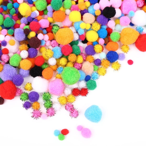 QPENWEI 1000 pompones multicolores a granel para manualidades y arte, pompones suaves y esponjosos para manualidades, pompones de varios tamaños para hacer manualidades y decoraciones
