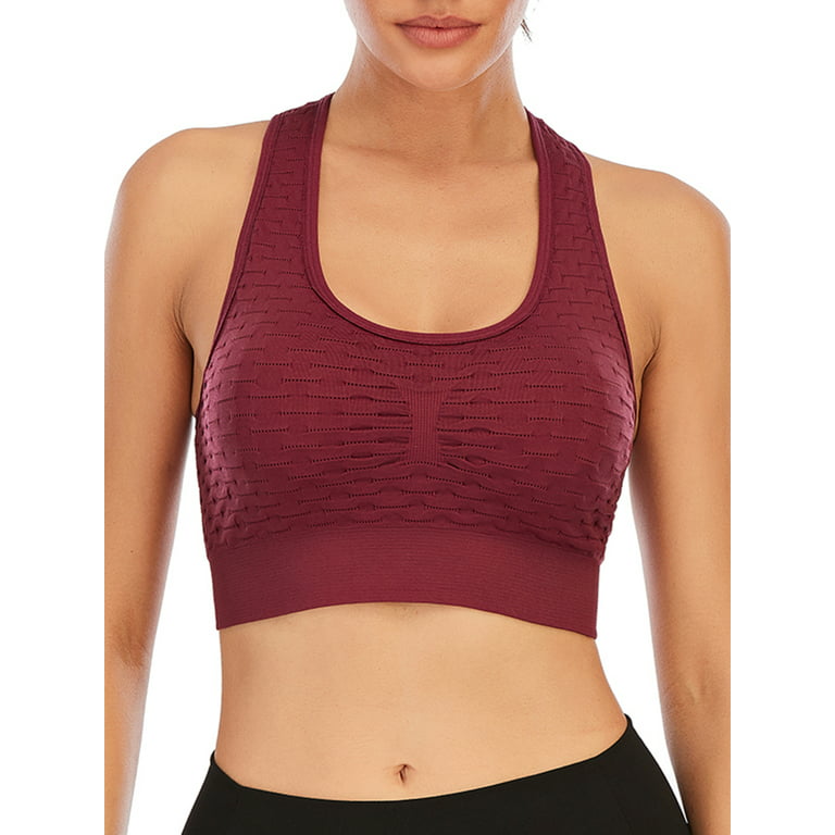 Women's Ruched Sport Bras Hex Textured Padded Middle Impact