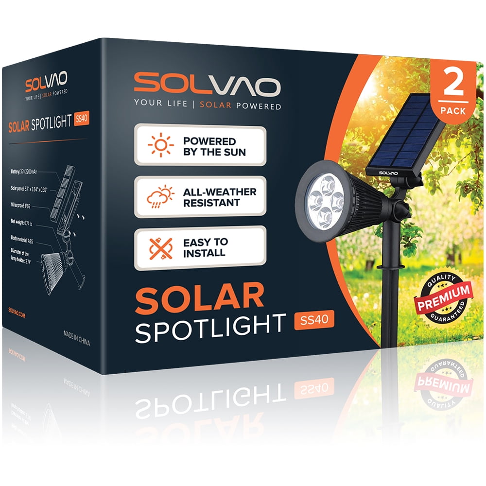 SOLVAO Solar Spot Lights for Outside - Outdoor Solar LED Spotlights (2 Pack)