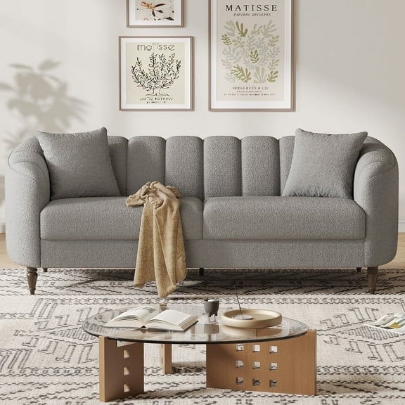 COPIAE 82 Inch Loveseat Sofa,Modern Couch and Sofa,Curved Petal Design Furniture,Sturdy and Easy Installation,Small Sofa for Living Room Bedroom Office and Apartment,Terry Fleece Fabric Gray