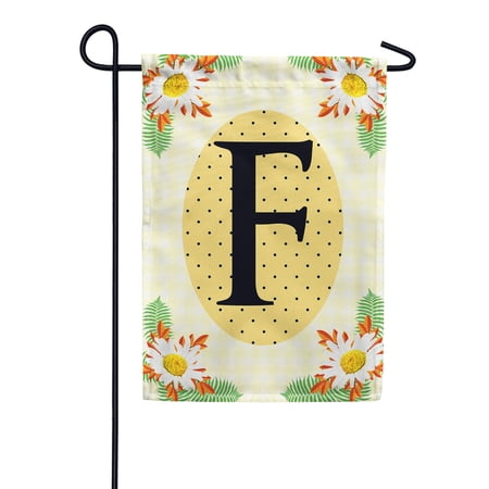 America Forever Spring Monogram Garden Flag Letter F 12.5 x 18 inches Double Sided Vertical Outdoor, Yard, Lawn, Beautiful Bright Summer Flowers, Daisies, White Flowers, Polka Dots Garden Flag
