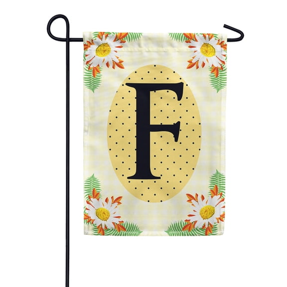 America Forever Spring Monogram Garden Flag Letter F 12.5 x 18 inches Double Sided Vertical Outdoor, Yard, Lawn, Beautiful Bright Summer Flowers, Daisies, White Flowers, Polka Dots Garden Flag