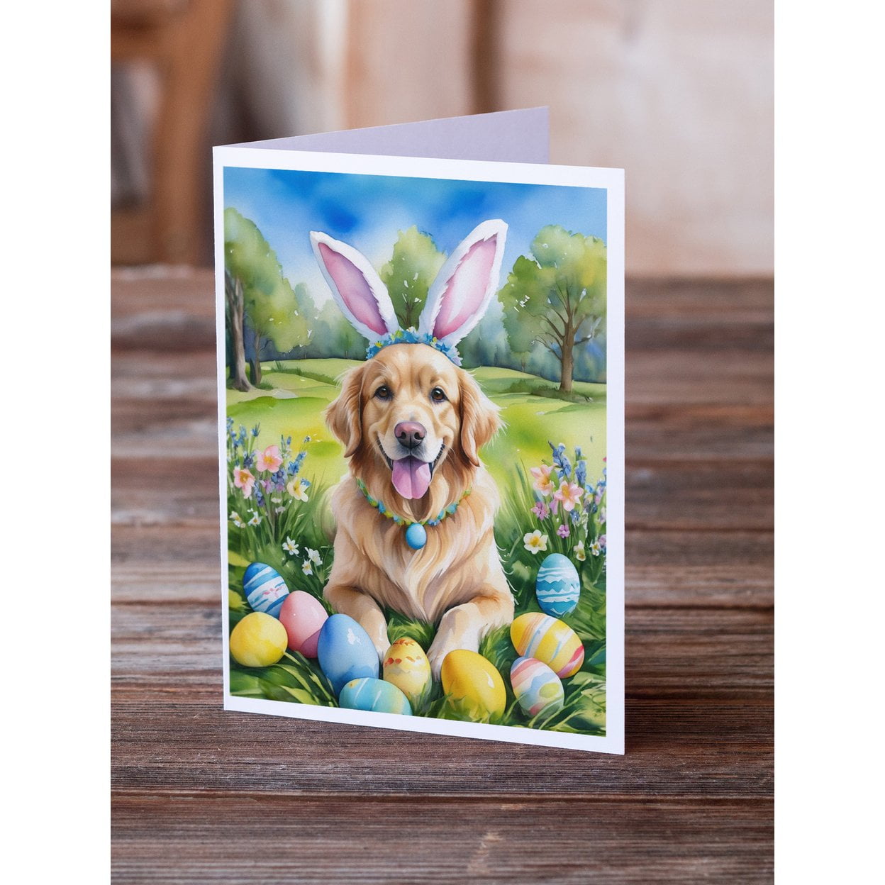 Golden Retriever Easter Egg Hunt Greeting Cards Pack of 8 7 in x 5 in