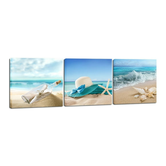 MYG 3 panels Seascape Canvas Prints Landscape Pictures Paintings Modern Stretched Canvas Wall Art Sea Beach Pictures Artwork for Home Decor