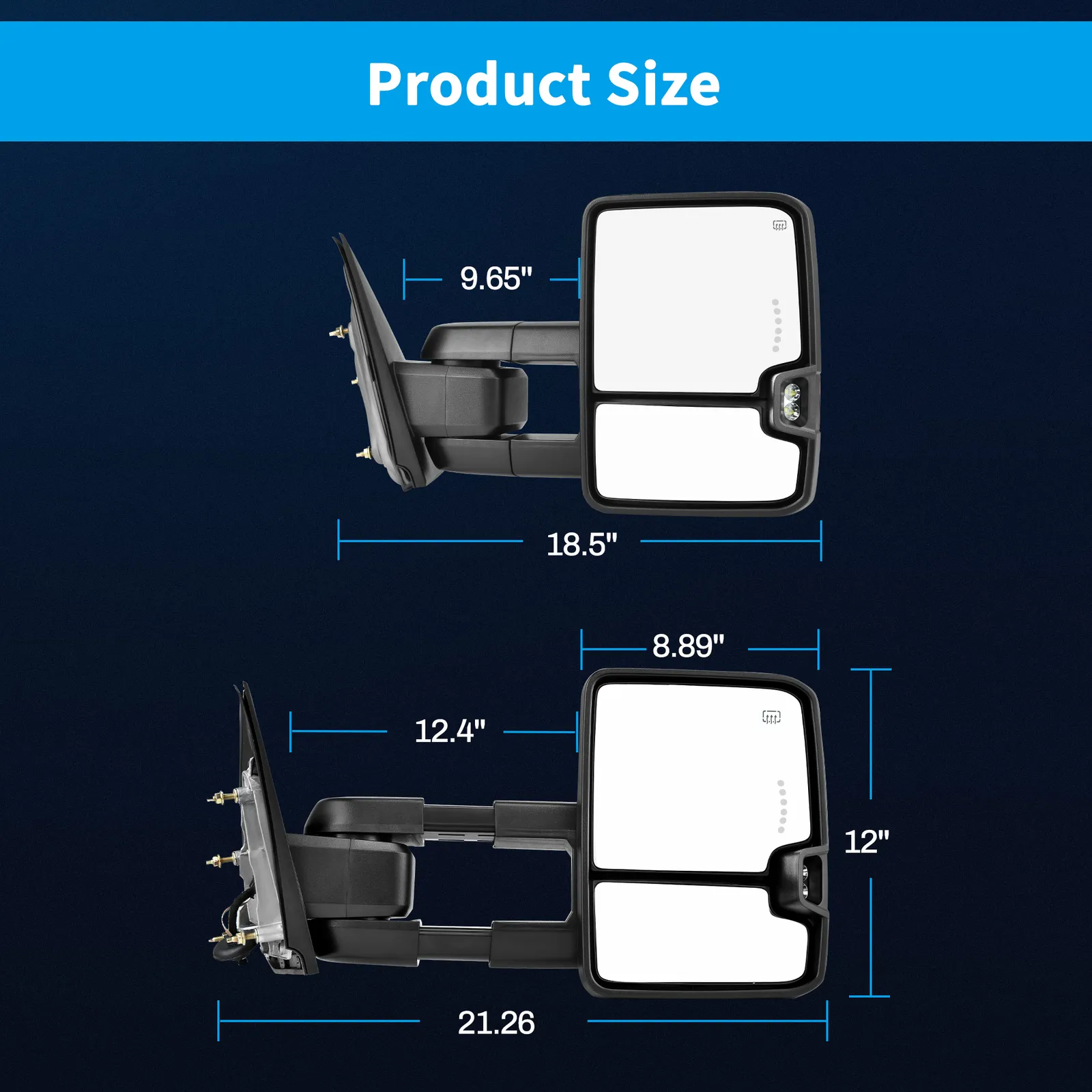 RVNI Tow Mirrors For 14-18 Chevy Silverado 1500 GMC Sierra POWER FOLD Heated Signal