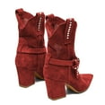 thumbnail image 4 of XYD Women Pointed Toe Mid Calf Cowboy Boots Metal Buckled Mid Chunky Heels Comfortable Party Work Pull on Booties Size 7 Red, 4 of 4