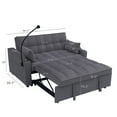thumbnail image 3 of Modern Velvet 3-in-1 Convertible Sofa Bed with USB and Cell Phone Holder, Full Size Futon Sofa Bed with Cup Holder, Small Double Sofa with Adjustable Backrest, 2 Pillows, Pocket, Charcoal Grey, 3 of 9