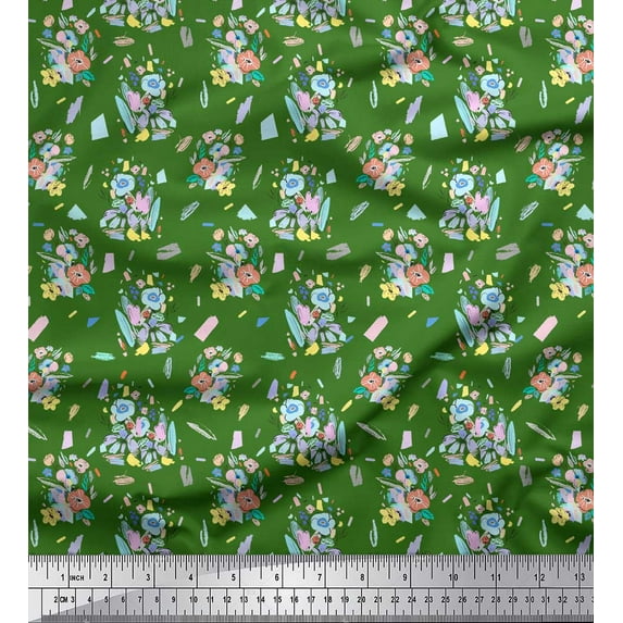 Soimoi Green polyester Crepe Fabric Floral & Brush Stroke Fabric Prints By Yard 52 Inch Wide