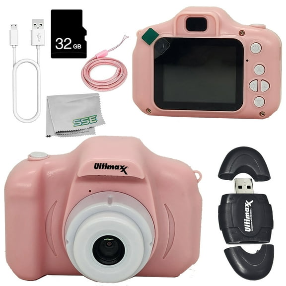 Ultimaxx Essential Kid’s Digital Camera Bundle (Pink) - Includes: 32GB microSD Card, High-Speed Memory Card Reader & More (6pc Bundle)
