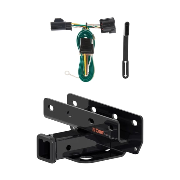 CURT Class 3 Trailer Hitch with 4-Way Flat Custom Wiring Harness for 2007-2018 Jeep Wrangler JK | 2" Receiver