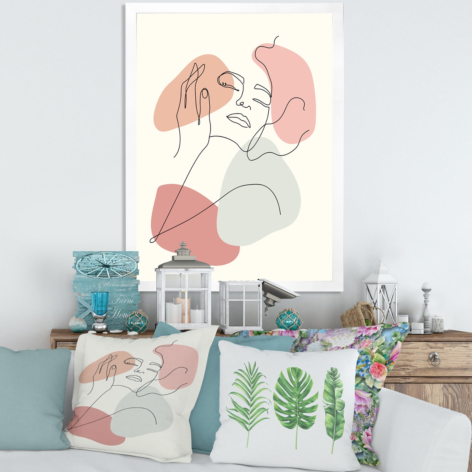 Designart 'Continuous One Line Portrait of Woman' Modern Framed Art Print