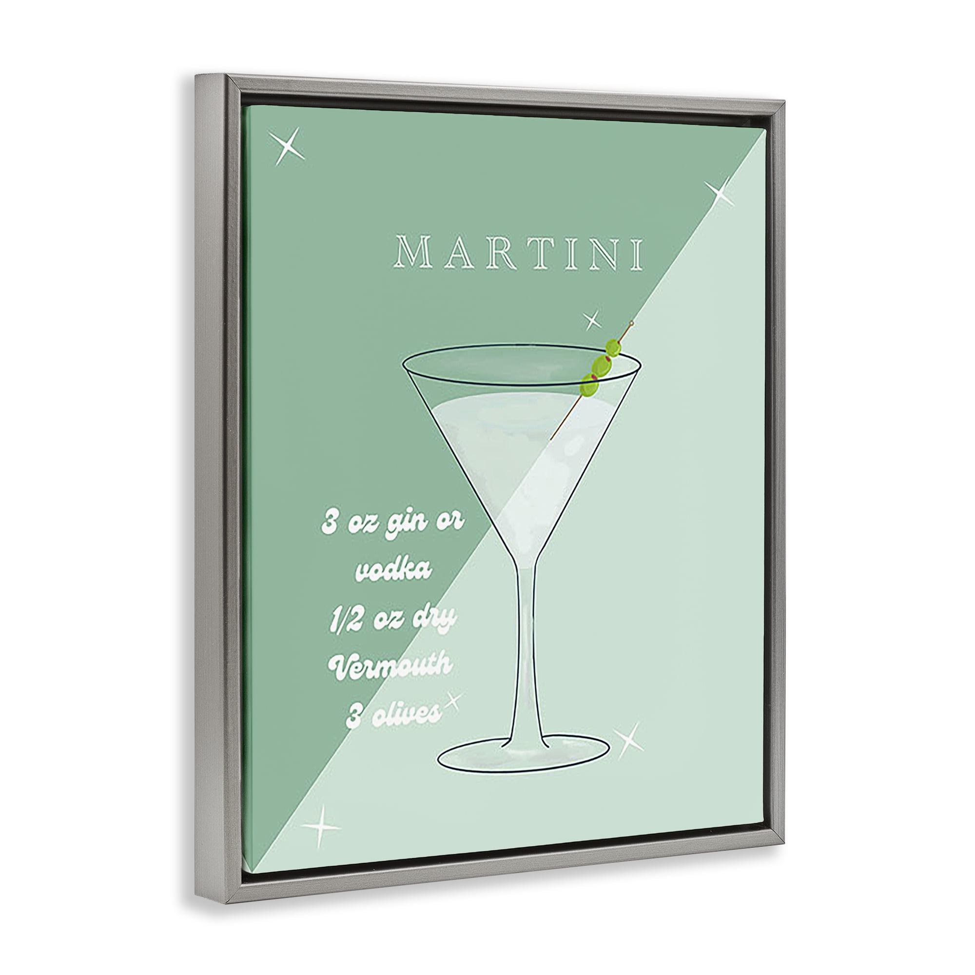 Stupell Industries Modern Martini Recipe Food & Beverage Painting Gray Floater Framed Canvas Art Print Wall Art, 17 x 21