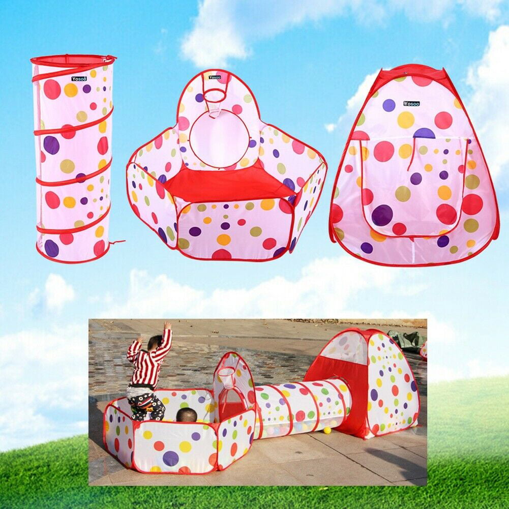 Crawl Tunnel Set Ball Pit Tent US Details about   Portable 3 in 1 Kids Indoor Outdoor Play Tent 